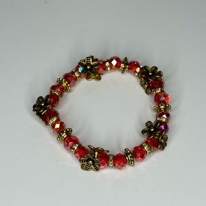 Cute Elastic Beaded Flower Bracelet with Iridescent Beads